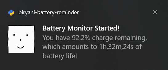 Battery Monitor Started notification