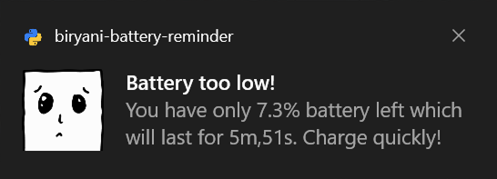 Battery too low notification