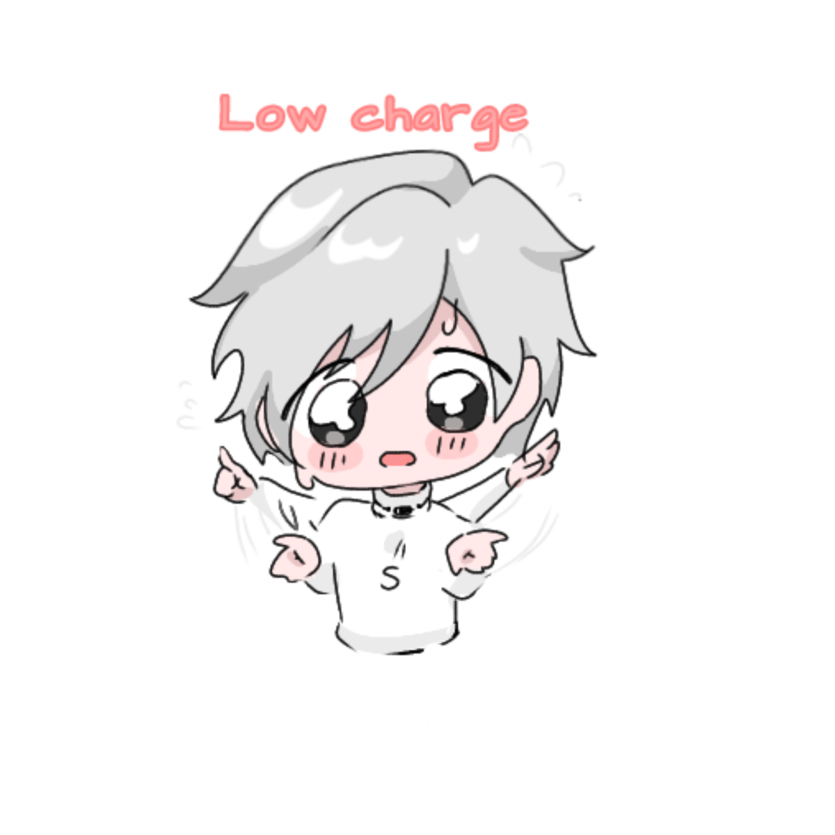 Chibi light-mode saver waving urgently with the message: Low charge — plug it in!