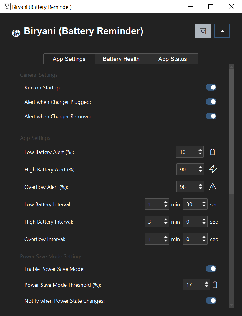 App Settings - Dark